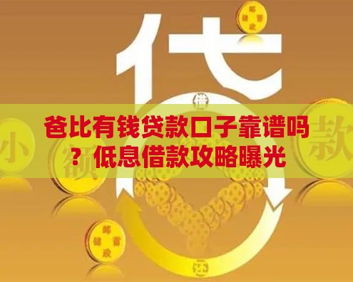 爸比有钱贷款口子靠谱吗？低息借款攻略曝光