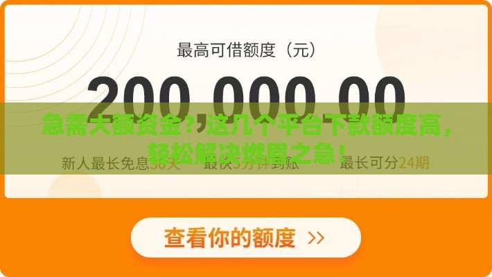 急需大额资金？这几个平台下款额度高，轻松解决燃眉之急！