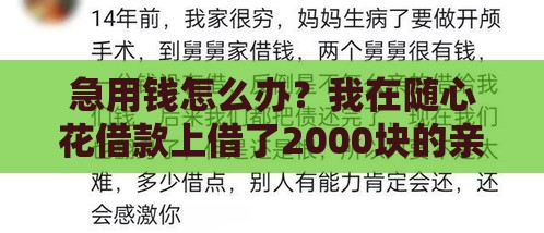 急用钱怎么办？我在随心花借款上借了2000块的亲身经历分享