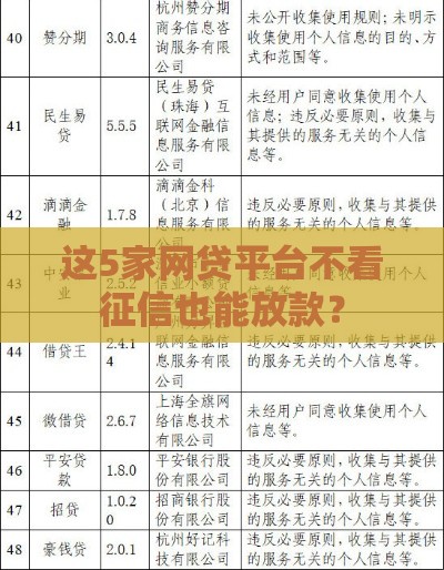 这5家网贷平台不看征信也能放款？