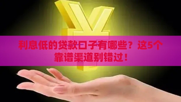 利息低的贷款口子有哪些？这5个靠谱渠道别错过！