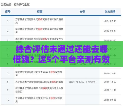 综合评估未通过还能去哪借钱？这5个平台亲测有效（附贴吧真实反馈）