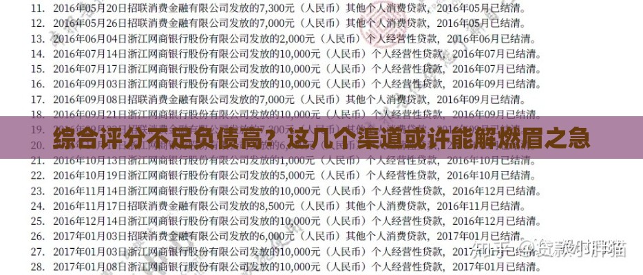 综合评分不足负债高？这几个渠道或许能解燃眉之急