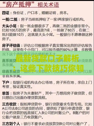 最新贷款口子解析：这些下款技巧你知道吗？