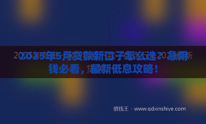 2025年5月贷款新口子怎么选？急用钱必看，最新低息攻略！