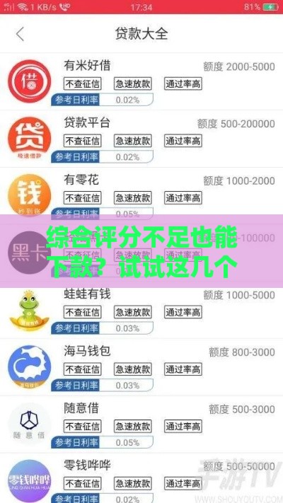 综合评分不足也能下款？试试这几个网贷平台