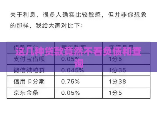 这几种贷款竟然不看负债和查询