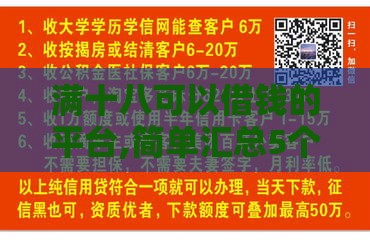 满十八可以借钱的平台,简单汇总5个好下款的黑户口子