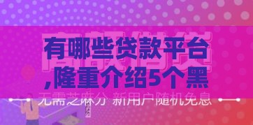 有哪些贷款平台,隆重介绍5个黑户能下的正规口子