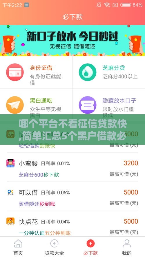 哪个平台不看征信贷款快,简单汇总5个黑户借款必下口子