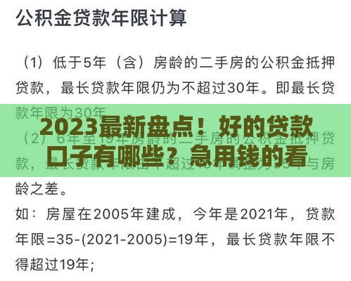 2023最新盘点！好的贷款口子有哪些？急用钱的看这篇避坑指南