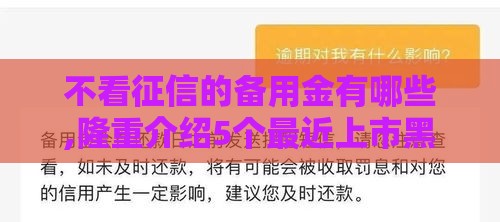 不看征信的备用金有哪些,隆重介绍5个最近上市黑户口子