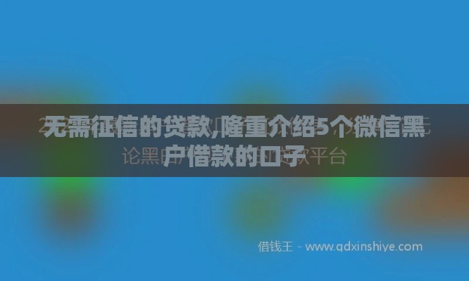 无需征信的贷款,隆重介绍5个微信黑户借款的口子