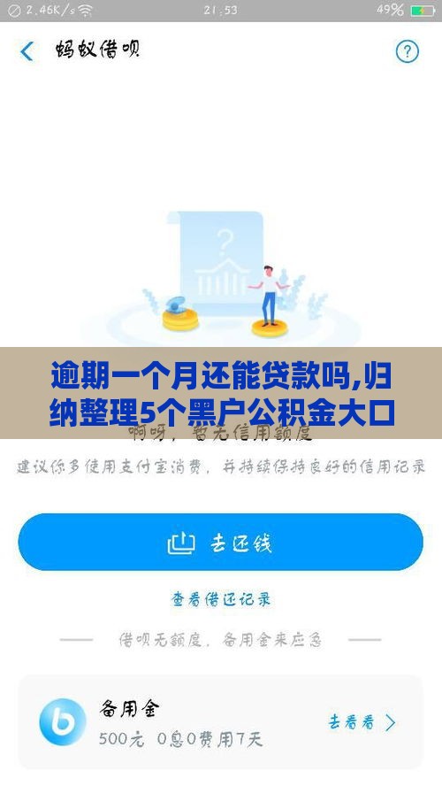 逾期一个月还能贷款吗,归纳整理5个黑户公积金大口子