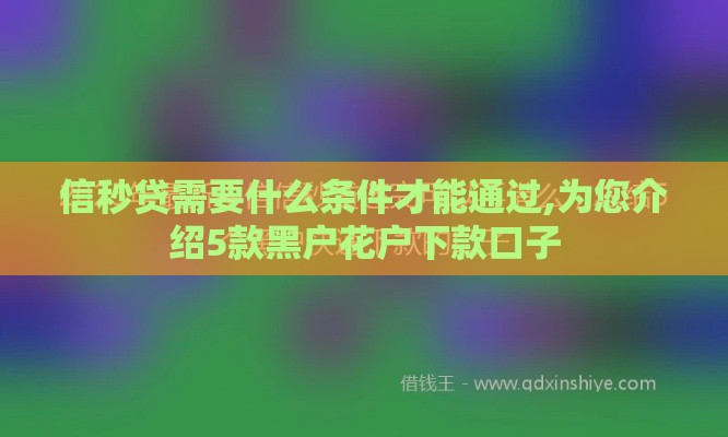 信秒贷需要什么条件才能通过,为您介绍5款黑户花户下款口子