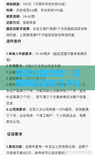 驾照也能贷款？这些额度高的口子别错过！