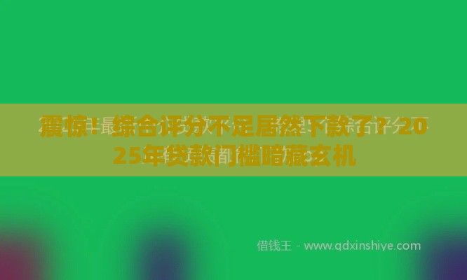 震惊！综合评分不足居然下款了？2025年贷款门槛暗藏玄机