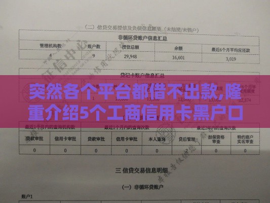 突然各个平台都借不出款,隆重介绍5个工商信用卡黑户口子
