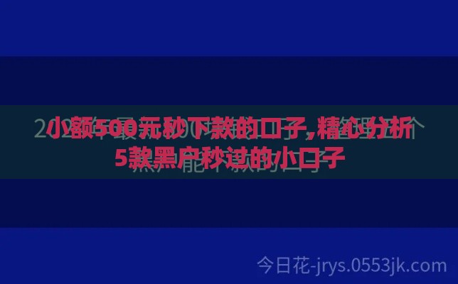 小额500元秒下款的口子,精心分析5款黑户秒过的小口子