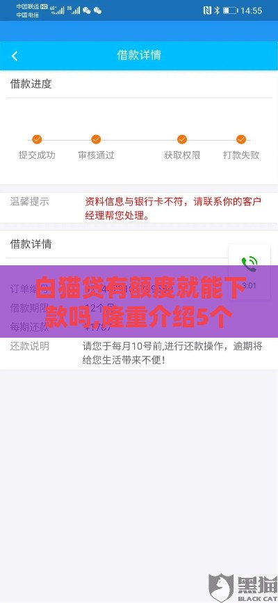 白猫贷有额度就能下款吗,隆重介绍5个黑户口子系列大全