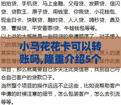 小马花花卡可以转账吗,隆重介绍5个贷款黑户最快口子