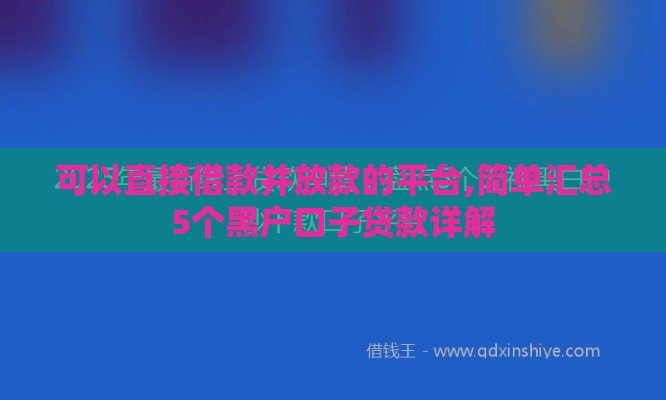 可以直接借款并放款的平台,简单汇总5个黑户口子贷款详解