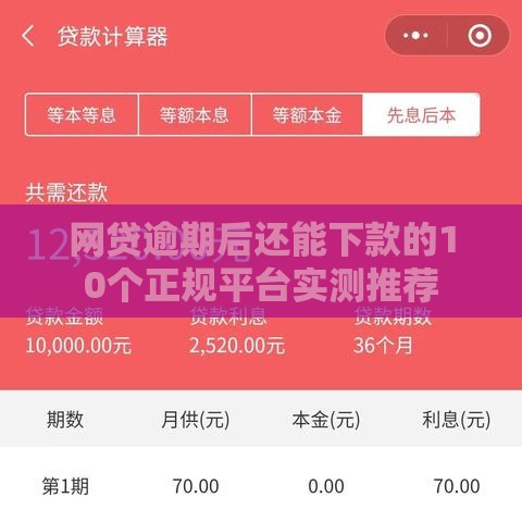 网贷逾期后还能下款的10个正规平台实测推荐