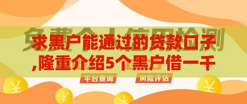 求黑户能通过的贷款口子,隆重介绍5个黑户借一千的口子