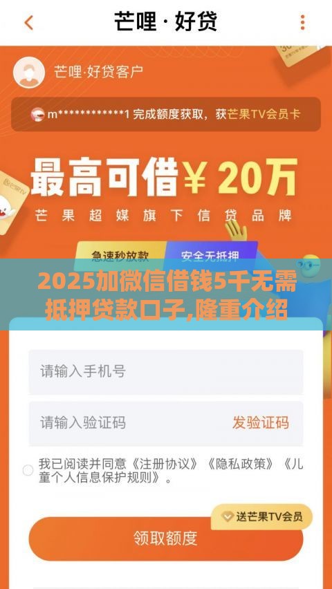 2025加微信借钱5千无需抵押贷款口子,隆重介绍5个下款率高的口子黑户