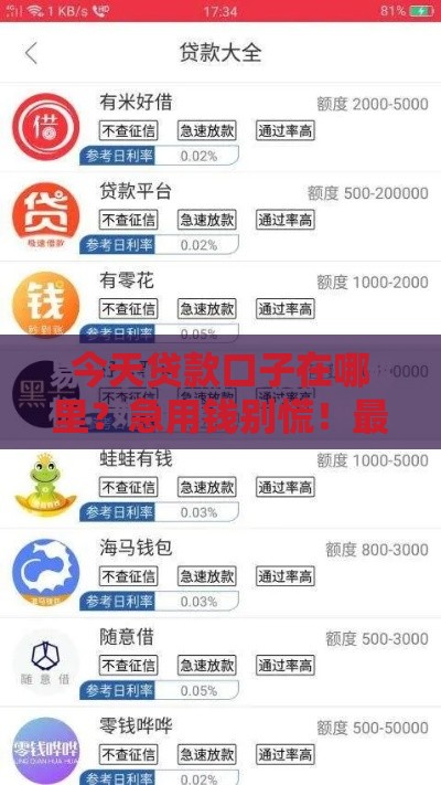 今天贷款口子在哪里？急用钱别慌！最新攻略+靠谱推荐，手把手教你快速到账！