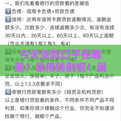 今天贷款口子在哪里？急用钱别慌！最新攻略+靠谱推荐，手把手教你快速到账！
