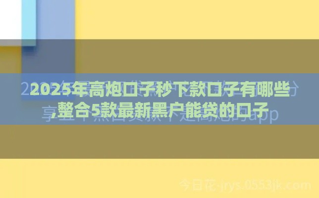 2025年高炮口子秒下款口子有哪些,整合5款最新黑户能贷的口子