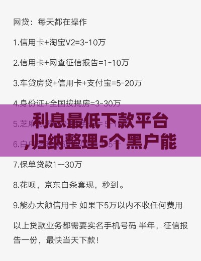 利息最低下款平台,归纳整理5个黑户能过的口子