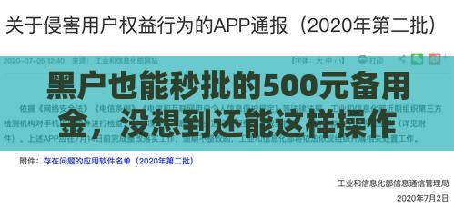 黑户也能秒批的500元备用金，没想到还能这样操作！