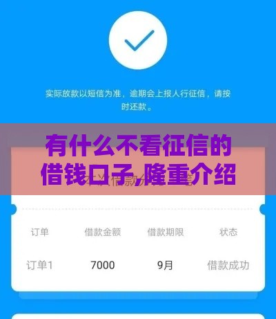 有什么不看征信的借钱口子,隆重介绍5个黑户千元借款口子