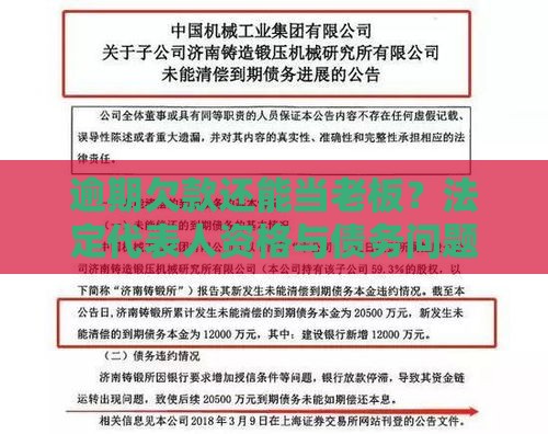 逾期欠款还能当老板？法定代表人资格与债务问题全解析