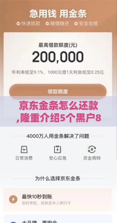 京东金条怎么还款,隆重介绍5个黑户8月口子
