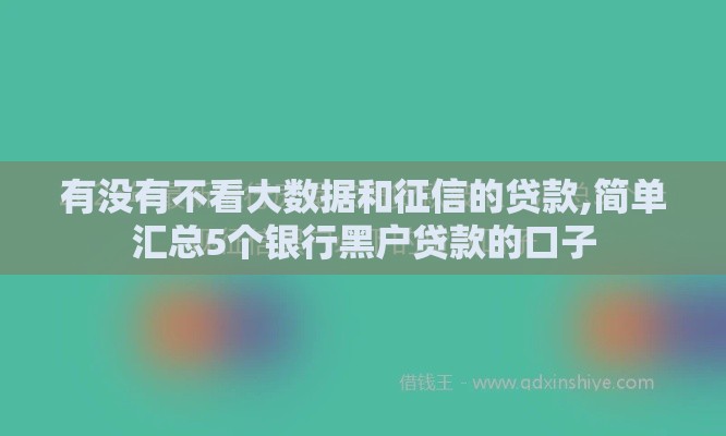 有没有不看大数据和征信的贷款,简单汇总5个银行黑户贷款的口子