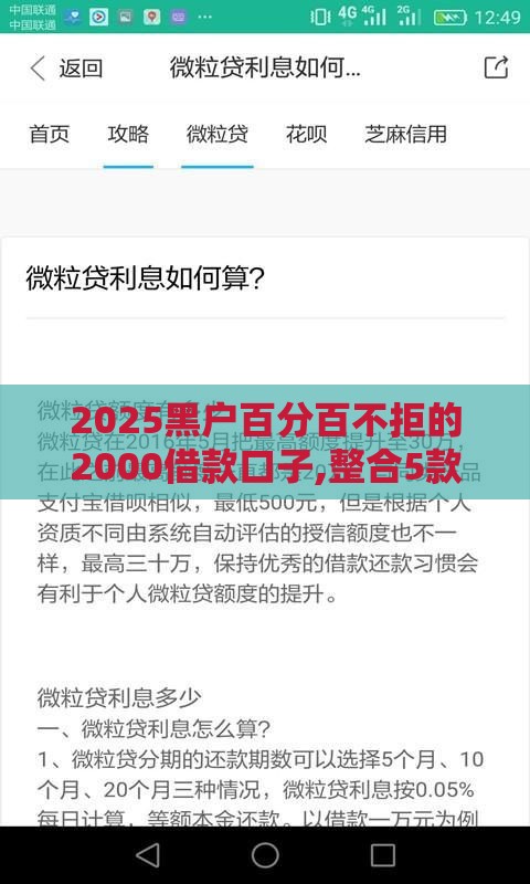 2025黑户百分百不拒的2000借款口子,整合5款黑户背债秒批的口子