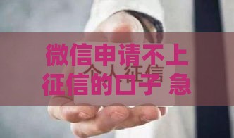 微信申请不上征信的口子 急用钱必看这3个技巧