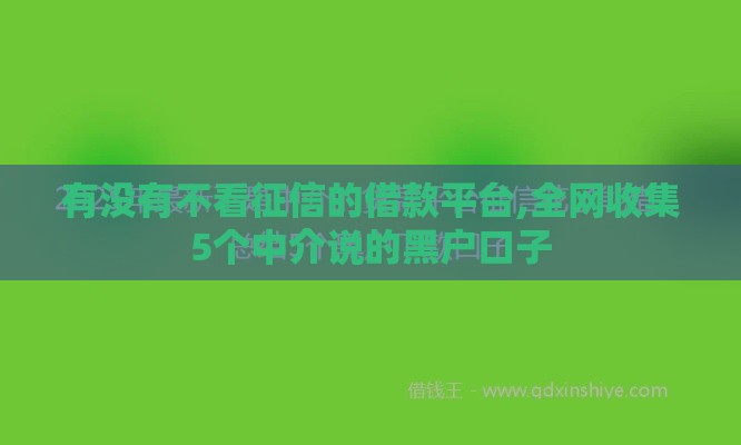 有没有不看征信的借款平台,全网收集5个中介说的黑户口子