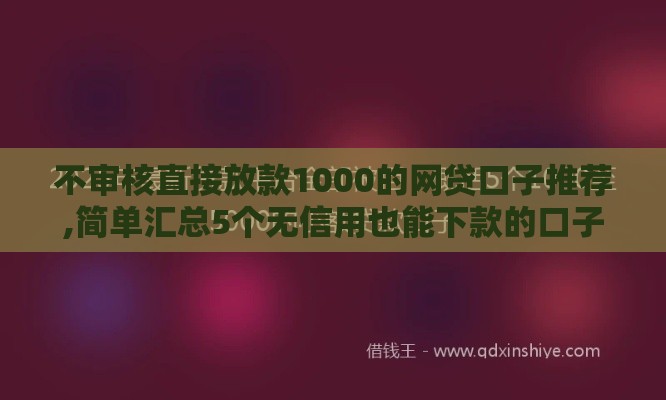 不审核直接放款1000的网贷口子推荐,简单汇总5个无信用也能下款的口子