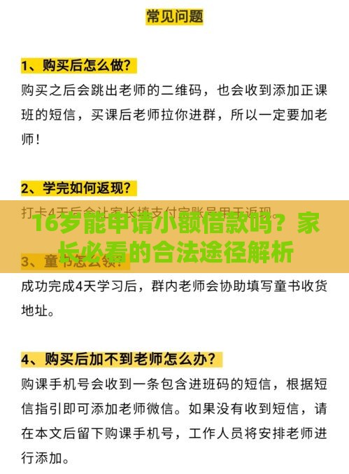 16岁能申请小额借款吗？家长必看的合法途径解析