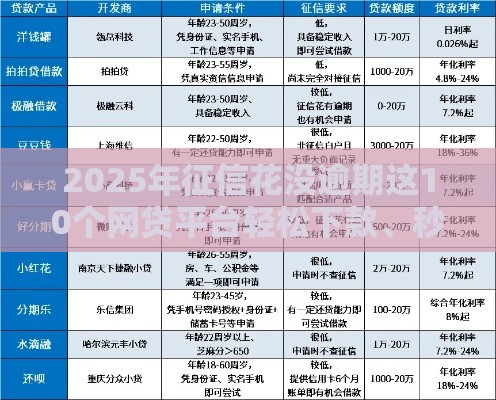 2025年征信花没逾期这10个网贷平台轻松下款、秒批到账