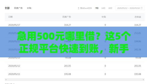 急用500元哪里借？这5个正规平台快速到账，新手必看！
