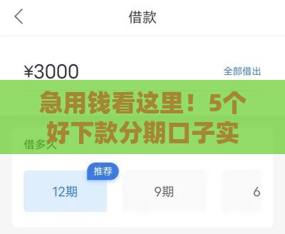 急用钱看这里！5个好下款分期口子实测分享