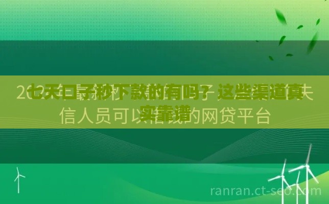七天口子秒下款的有吗？这些渠道真实靠谱