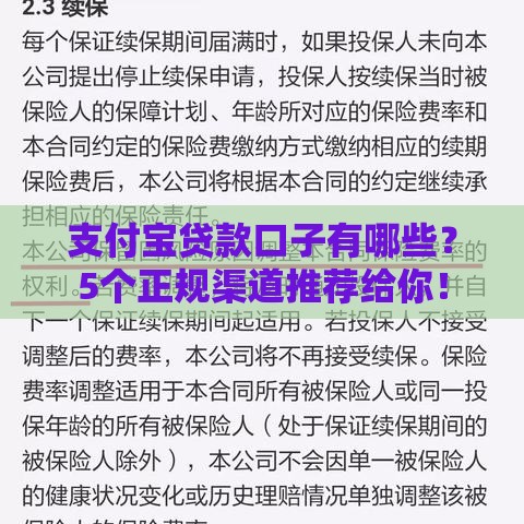 支付宝贷款口子有哪些？5个正规渠道推荐给你！