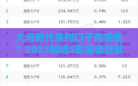 大马时代系列口子有哪些？2023精选5款靠谱贷款渠道