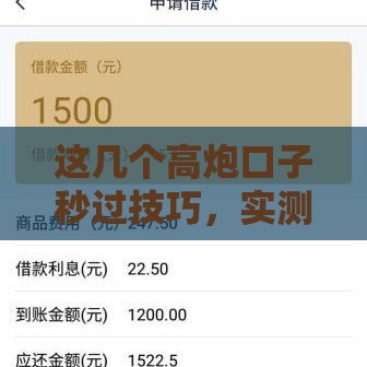 这几个高炮口子秒过技巧，实测有效！